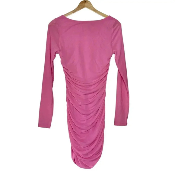 Hello Molly Fresh Vibes Ruched Long Sleeve Bodycon Mini Dress Pastel Pink Size 8 - Picture 4 of 8